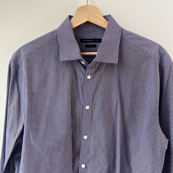 John Varvatos Men’s Gingham Check Button Up Dresss Shirt Size 17 34/35 - Picture 4 of 10